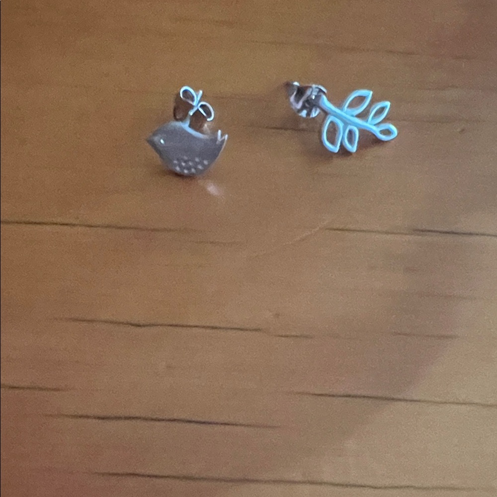 Whimsical Silver Bird and Leaf Earrings for Kids